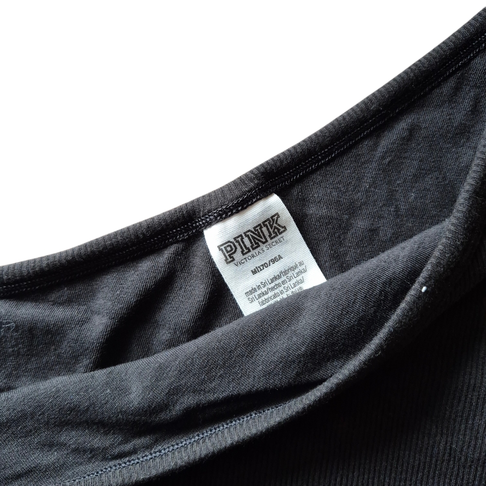 PINK Victoria's Secret Black Ribbed Top M - Picture 3 of 3
